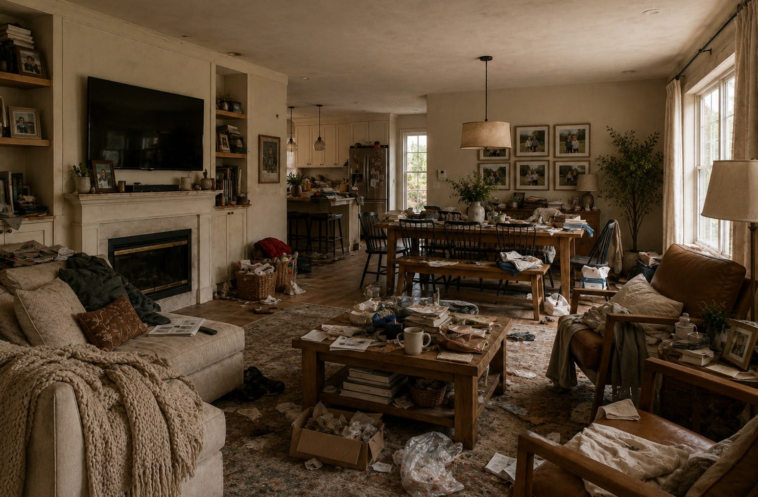 Cluttered living room before AI interior redesign